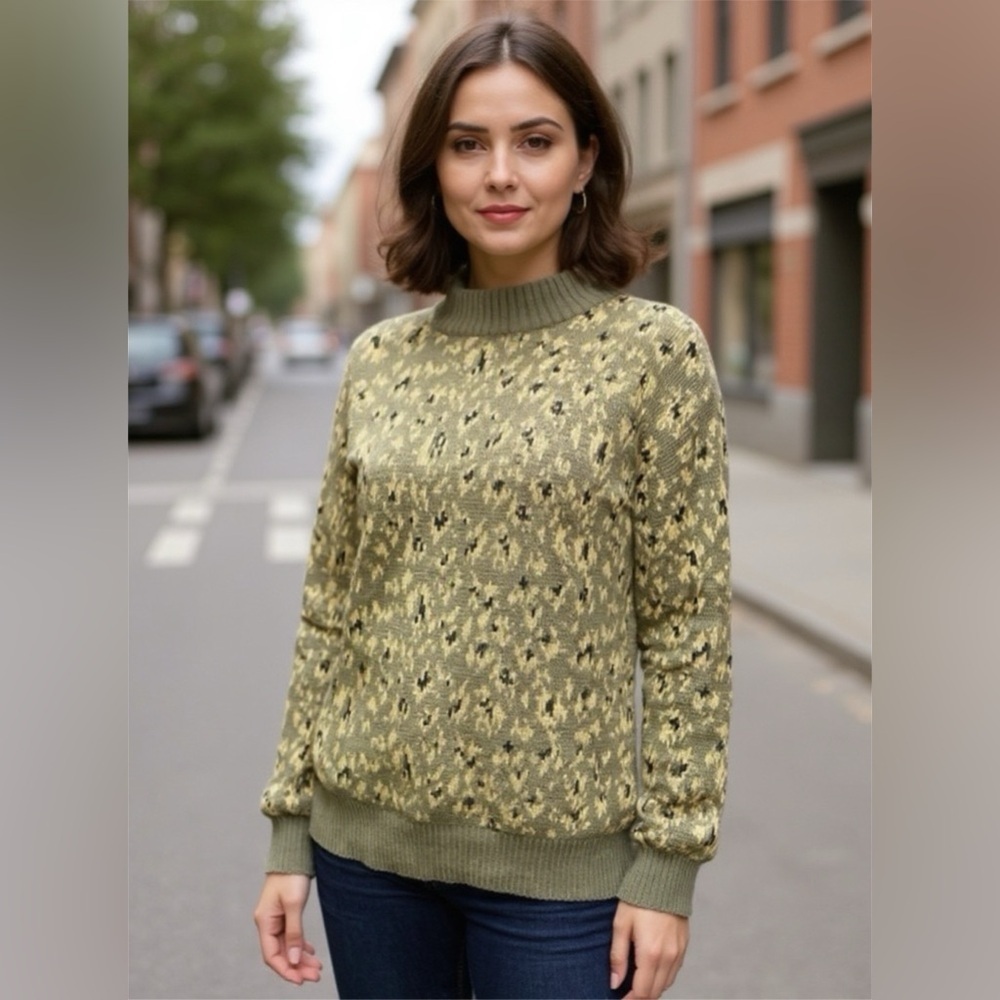 Vintage “Charlie” Knit Green Black Turtleneck Sweater